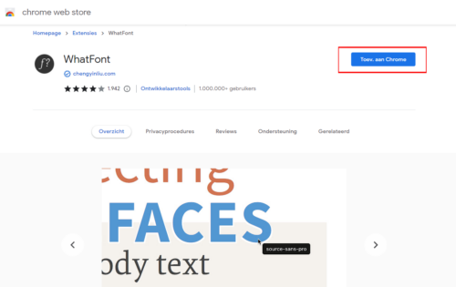 Font herkennen met what font browser extentie voor chrome